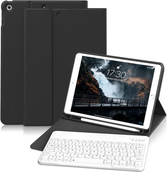 Main image of KVTVOU Keyboard Case for iPad 9th/8th/7th Generation (10.2 Inch, 2021/2020/2019), Smart Magnetic Detachable Wireless Bluetooth Keyboard, Folio Stand Cover with Pencil Holder, Black