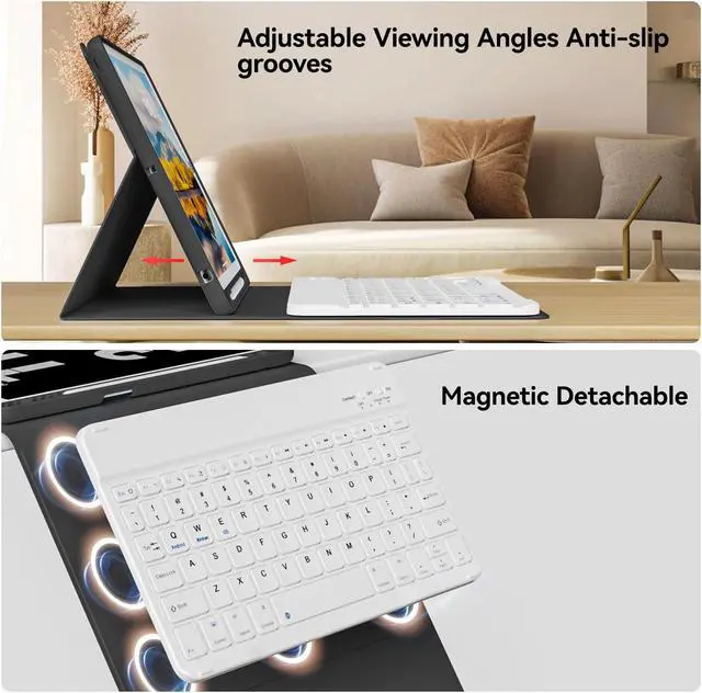 Alt view image 2 of 5 - KVTVOU Keyboard Case for iPad 9th/8th/7th Generation (10.2 Inch, 2021/2020/2019), Smart Magnetic Detachable Wireless Bluetooth Keyboard, Folio Stand Cover with Pencil Holder, Black