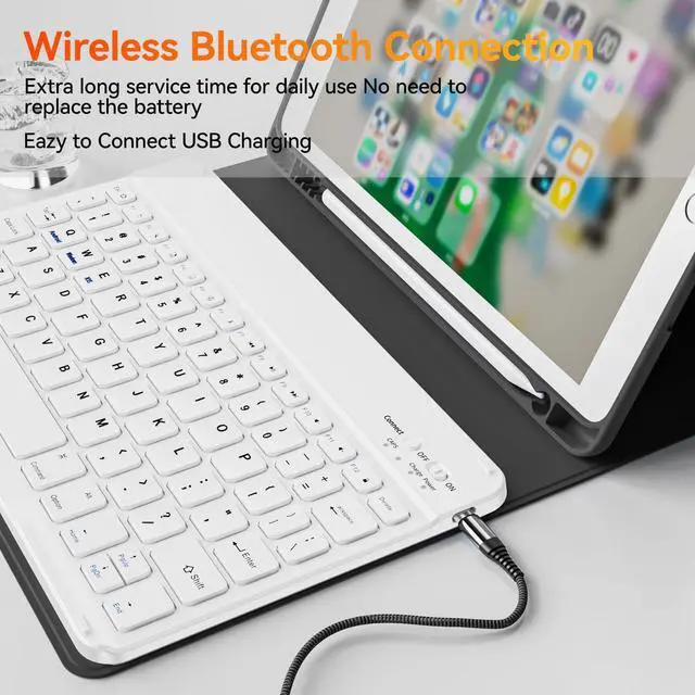 Alt view image 3 of 5 - KVTVOU Keyboard Case for iPad 9th/8th/7th Generation (10.2 Inch, 2021/2020/2019), Smart Magnetic Detachable Wireless Bluetooth Keyboard, Folio Stand Cover with Pencil Holder, Black