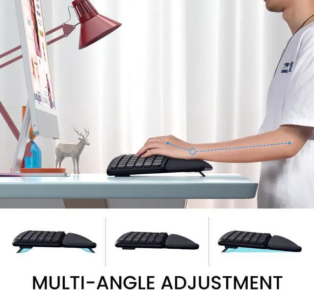 Alt view image 5 of 5 - LIZRROT Wireless Ergonomic Keyboard, Split Keyboard with Wrist Rest and Cleaning Brush, 2.4G Computer Keyboard, Comfortable and Natural for Windows PC Laptops