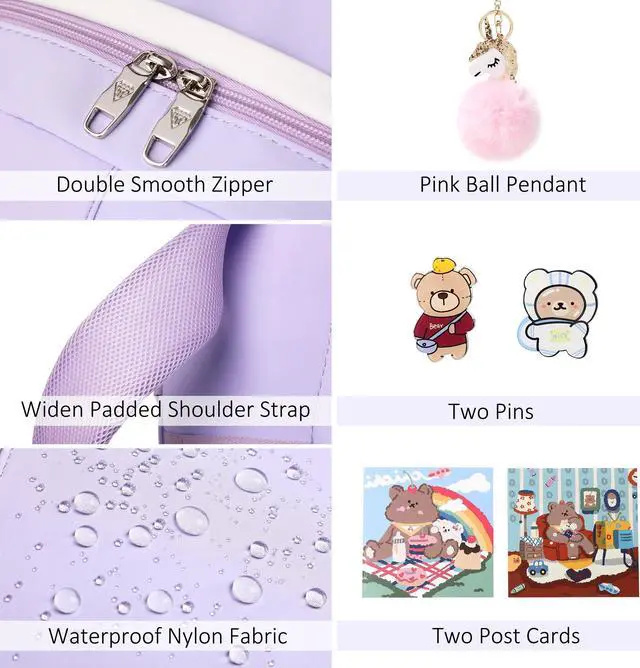 Alt view image 5 of 5 - Backpack for Girls with Accessories Laptop Bookbags 16 Inch Kawaii Kids Elementary Middle High School Bag College Travel Daypack Gifts for Teens Women Students (Purple)