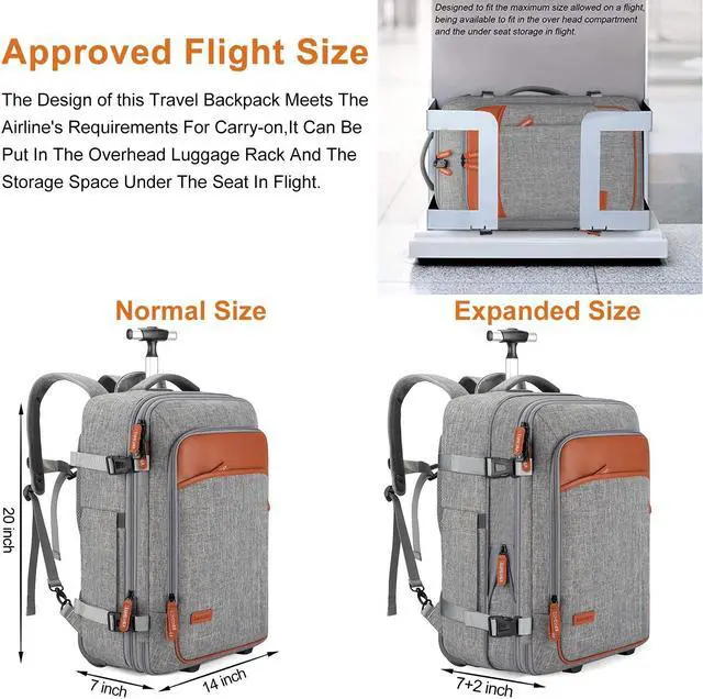 Alt view image 2 of 5 - Rolling Backpack for Men and Women, Extra Large 42L Travel Backpack with Wheels, 17.3 Inch Carry-On Laptop Backpack with 4 packing cubes for Business and Work, Large Capacity Rolling Bag(Grey)