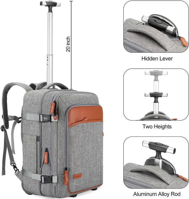 Alt view image 3 of 5 - Rolling Backpack for Men and Women, Extra Large 42L Travel Backpack with Wheels, 17.3 Inch Carry-On Laptop Backpack with 4 packing cubes for Business and Work, Large Capacity Rolling Bag(Grey)