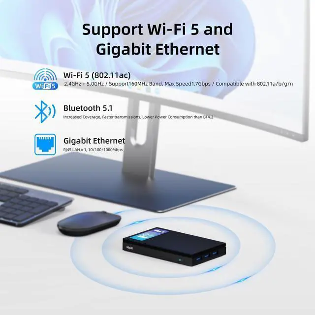 Alt view image 4 of 5 - MeLE Quieter3Q Fanless Mini PC Celeron N5105 8GB 128GB, Micro Desktop Computer, Dual HDMI USB3.2 WiFi 5 BT5.1, Ethernet Unlock Bios on Office/Industrial/Astrophotography with VESA Mount
