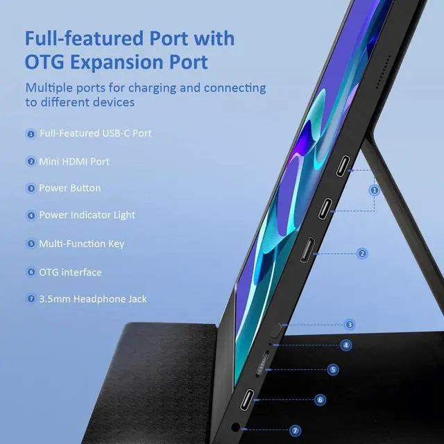 Alt view image 5 of 5 - NexiGo 4K Portable Monitor 17.3 Inch, 400 Nits, FreeSync, 100% Adobe RGB, HDR IPS Display, Dual Speakers Eye Care Screen with OTG Expansion, for Laptop PC/MAC/Console/PS5, VESA & Smart Cover