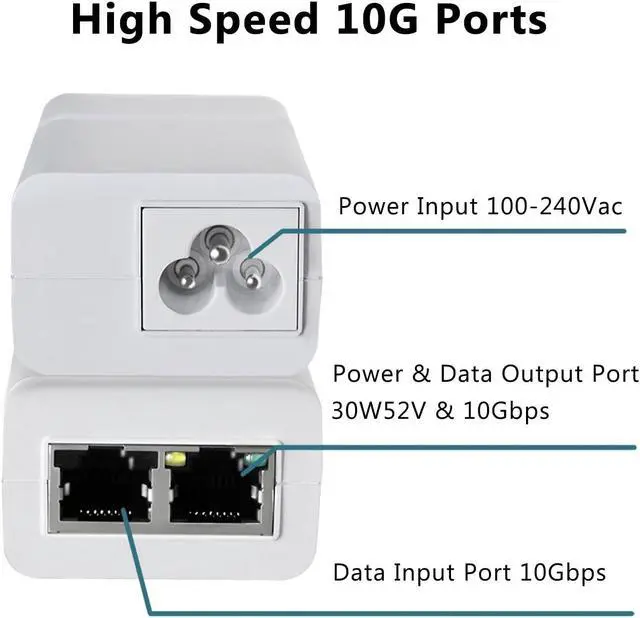 Alt view image 2 of 4 - 10Gbps PoE+ Injector 30W IEEE802.3at/af Compliant, Supplies PoE(15.4W) or PoE+(30W) Power Over Ethernet Distances Up to 328ft, PoE Injector Adapter for Camera/Access Point/IP Phones, EN30GT-10