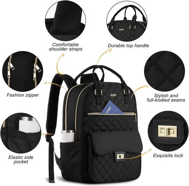 Alt view image 3 of 5 - RJEU Laptop Backpack Women 15.6in,Cute School Backpack Bookbag for Teen Girls College Student,Mochila para niña adolescente for Work Travel,Aesthetic Backpack,Black