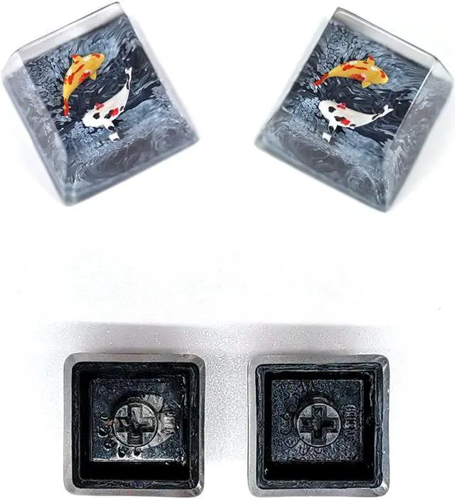 Alt view image 2 of 5 - MECHKYP Handmade Koi Fish Backlit Resin Keycap R4/Esc Artisan Keycap Shine Through Translucent Key Cap OEM Profile for Cherry MX Gaming Mechanical Keyboard DIY Replace,Gift for Him (Grey-Black)