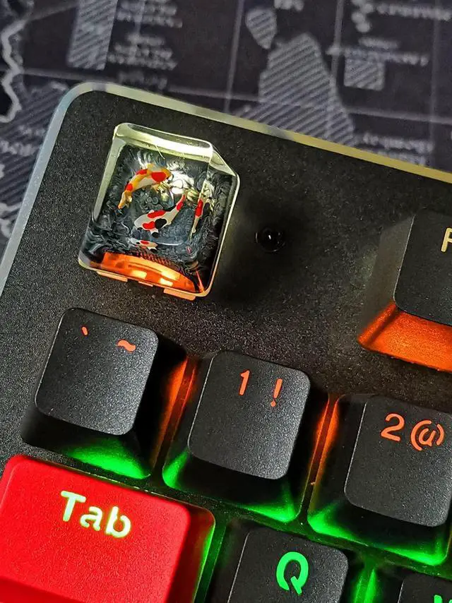 Alt view image 3 of 5 - MECHKYP Handmade Koi Fish Backlit Resin Keycap R4/Esc Artisan Keycap Shine Through Translucent Key Cap OEM Profile for Cherry MX Gaming Mechanical Keyboard DIY Replace,Gift for Him (Grey-Black)