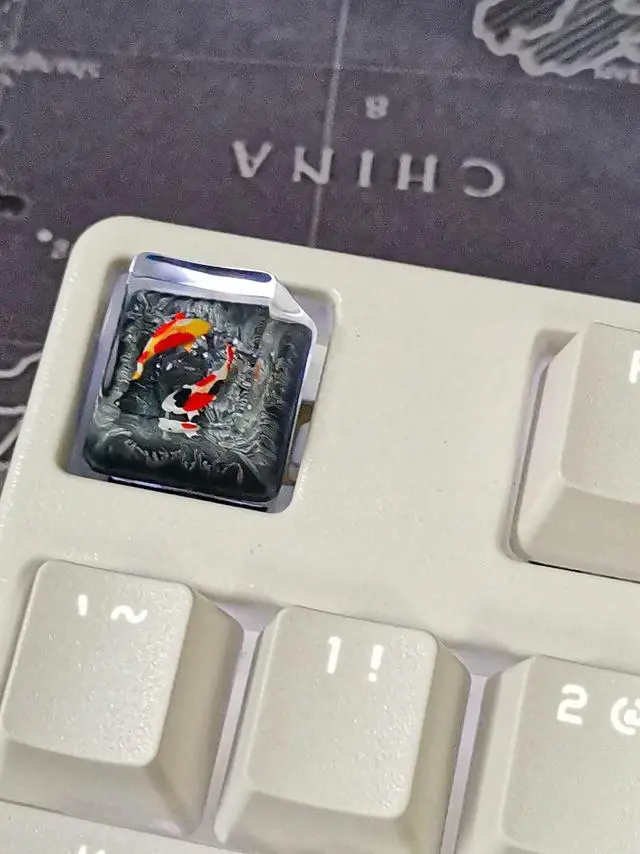 Alt view image 4 of 5 - MECHKYP Handmade Koi Fish Backlit Resin Keycap R4/Esc Artisan Keycap Shine Through Translucent Key Cap OEM Profile for Cherry MX Gaming Mechanical Keyboard DIY Replace,Gift for Him (Grey-Black)