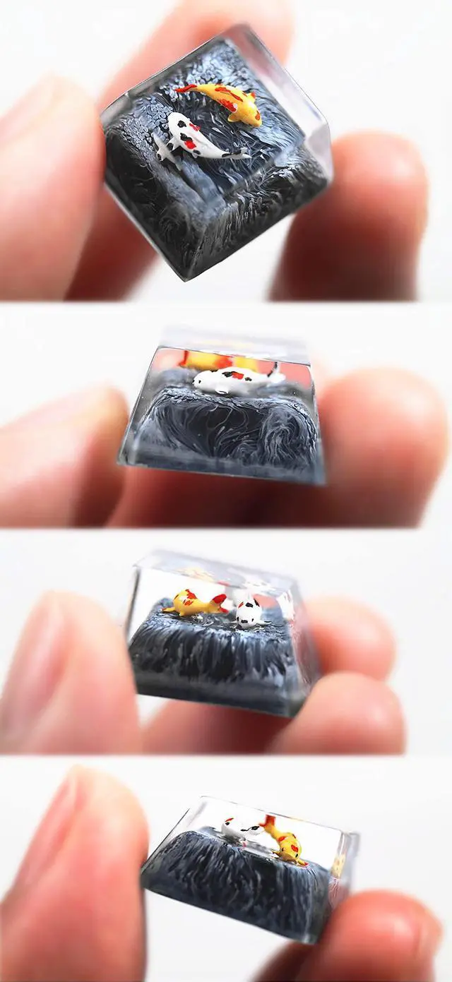 Alt view image 5 of 5 - MECHKYP Handmade Koi Fish Backlit Resin Keycap R4/Esc Artisan Keycap Shine Through Translucent Key Cap OEM Profile for Cherry MX Gaming Mechanical Keyboard DIY Replace,Gift for Him (Grey-Black)