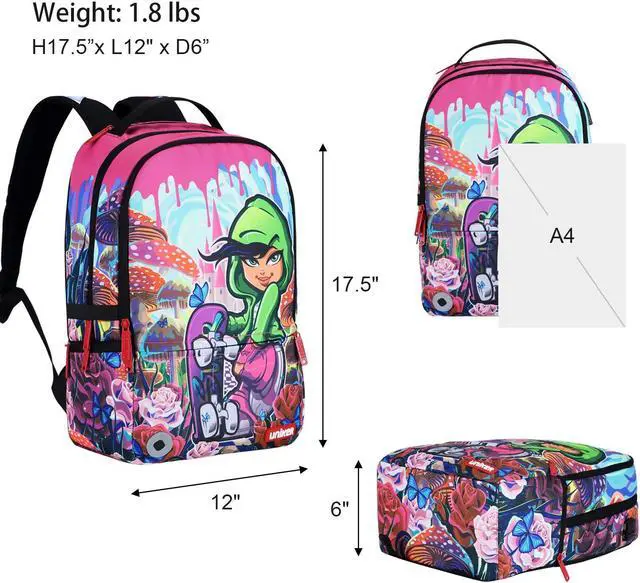 Alt view image 3 of 5 - UNIKER Laptop Backpack with USB Charging Port,Graffiti Middle School Backpack for Girls,Water Resistant Travel Backpack for Women,Designer Laptop Backpack for 15.6 Inch Laptop,Skateboard Girl