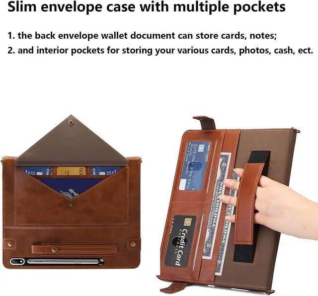 Alt view image 4 of 5 - UUcovers Handbag Stand Case for Galaxy Tab S7 FE 5G/S7 Plus/S8 Plus 12.4 Inch with S Pen Holder/Shoulder Hand Strap [Auto Wake/Sleep] PU Leather Cover for Galaxy S8+ 2022/S7 FE 2021/S7+ 2020,Coffee