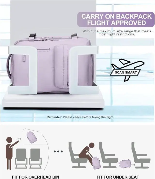 Alt view image 3 of 5 - VGCUB Large Travel Backpack Bag for Women Men,Carry on Backpack,17 Inch Laptop Business Work Waterproof Backpack with Laptop Compartment,Person Item Flight Approved,Mochila de Viaje,Purple