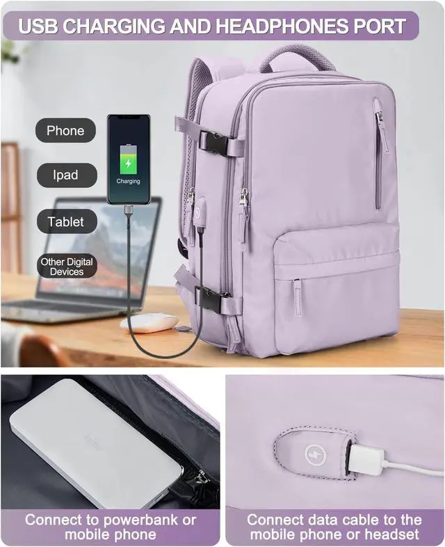 Alt view image 4 of 5 - VGCUB Large Travel Backpack Bag for Women Men,Carry on Backpack,17 Inch Laptop Business Work Waterproof Backpack with Laptop Compartment,Person Item Flight Approved,Mochila de Viaje,Purple