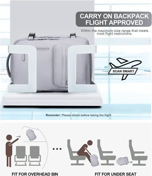 Alt view image 3 of 5 - VGCUB Large Travel Backpack Bag for Women Men,Carry on Backpack,17 Inch Laptop Business Work Waterproof Backpack with Laptop Compartment,Person Item Flight Approved,Mochila de Viaje,Grey Large