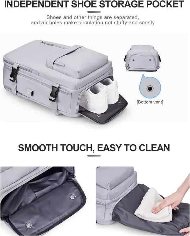 Alt view image 5 of 5 - VGCUB Large Travel Backpack Bag for Women Men,Carry on Backpack,17 Inch Laptop Business Work Waterproof Backpack with Laptop Compartment,Person Item Flight Approved,Mochila de Viaje,Grey Large