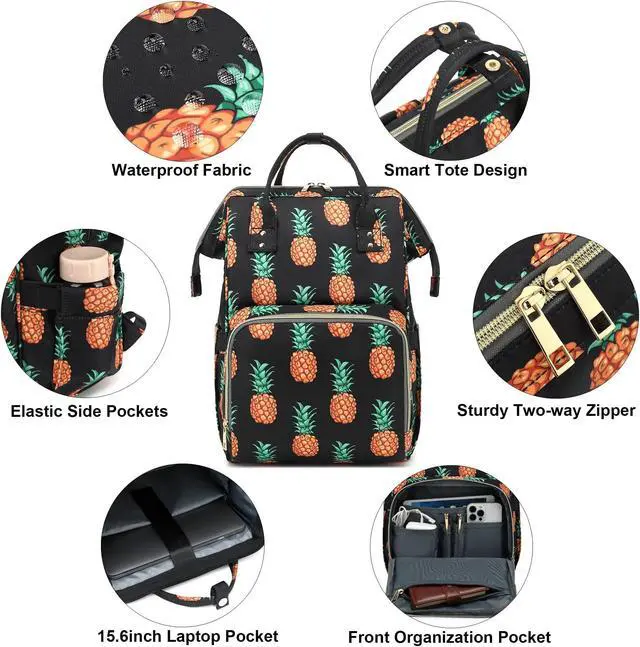 Alt view image 2 of 5 - Xunteny Pineapple Women Laptop Backpack, College School Backpack Bookbag 15.6 Inch Computer Backpacks for Work Business Travel