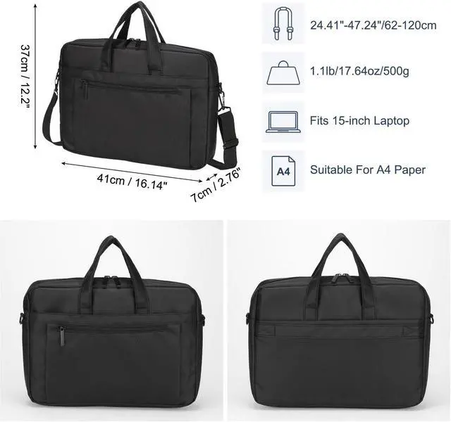 Alt view image 2 of 5 - uxcell 15 Inch Laptop Briefcase Bag Oxford Removable Adjustable Shoulder Strap for Business Travel, Black