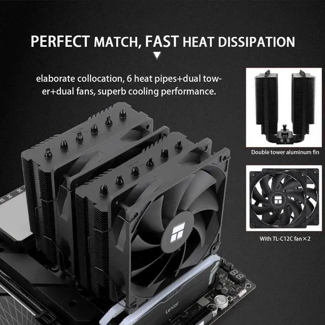 Alt view image 4 of 5 - Thermalright Peerless Assassin 120 SE Black CPU Air Cooler, 6 Heat Pipes, Dual TL-C12C PWM Fans, 155mm High CPU Cooling,for AM4/AM5,Intel LGA 1851/1700/1150/1151/1200(PA120SE Black)
