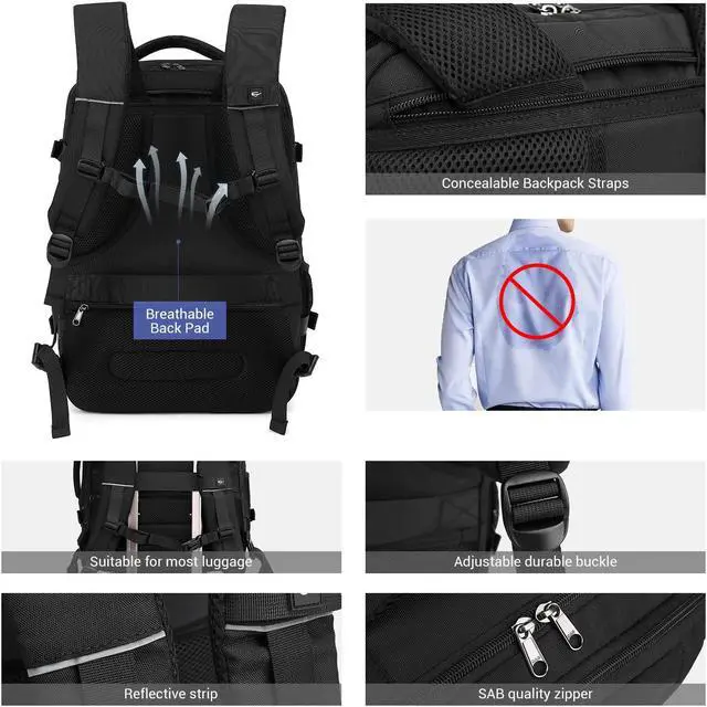 Alt view image 5 of 5 - MOLNIA 50L Expandable Travel Backpack for Men Women, Carry On Backpack Airline Approved, Suitcase Backpack with Packing Cubes, Water Resistant Luggage Backpack Daypack Weekender Bag, Black