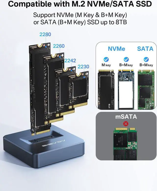 Alt view image 2 of 5 - ACASIS NVME to USB Docking Station, Aluminium Alloy Housing, Fast Heat Dissipation, M.2 SSD Adapter 10Gbps, Support M.2 NVMe & SATA-Based SSDs
