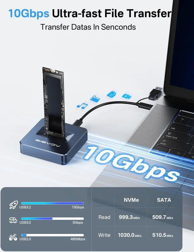 Alt view image 3 of 5 - ACASIS NVME to USB Docking Station, Aluminium Alloy Housing, Fast Heat Dissipation, M.2 SSD Adapter 10Gbps, Support M.2 NVMe & SATA-Based SSDs