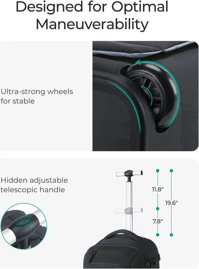 Alt view image 5 of 5 - BAGSMART Rolling Backpack, 17 Inch Travel Laptop Wheeled Backpack, 40L Large Carry-On Luggage with Wheels for Men Women, Water-Resistant Overnight Work College Trolley Bag, Black