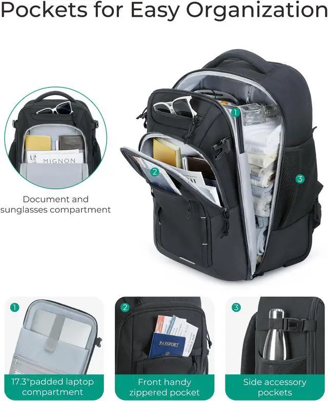 Alt view image 4 of 5 - BAGSMART Rolling Backpack, 17 Inch Travel Laptop Wheeled Backpack, 40L Large Carry-On Luggage with Wheels for Men Women, Water-Resistant Overnight Work College Trolley Bag, Black