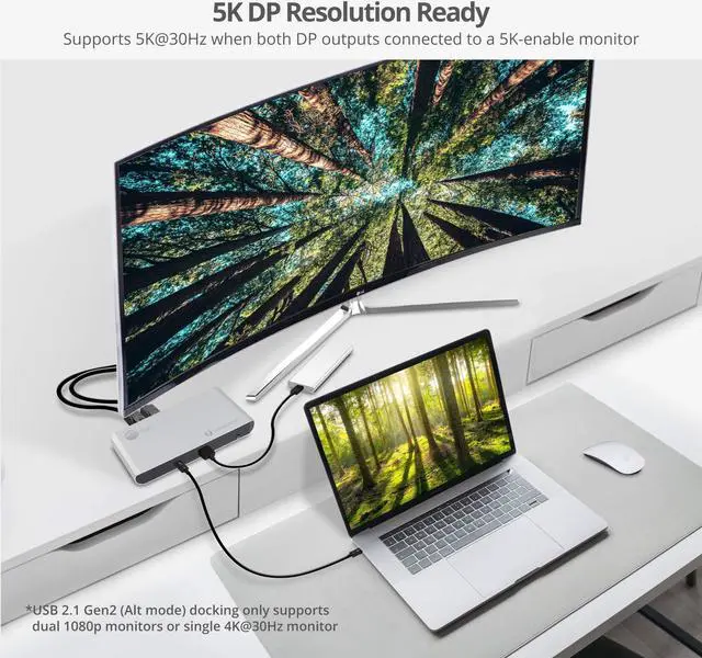 Alt view image 5 of 5 - SIIG Thunderbolt 3 or USB C Dual 4K Display Docking Station with 60W PD- Titan Ridge (2X DP 1.2, 1x USB-A/2x USB-C 10Gbps, 2X USB-A 5Gbps, Ethernet) for Windows&Mac M1/M2/M3 Pro/Max (JU-DK0C11-S1)