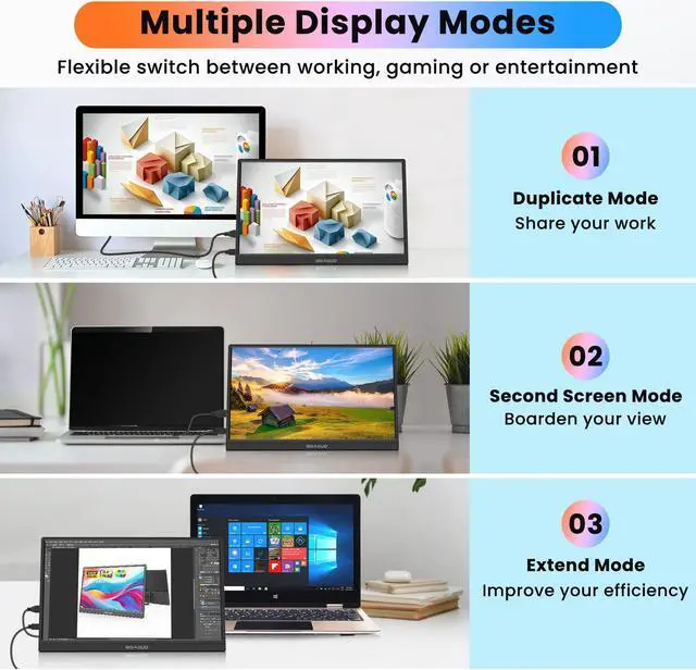 Alt view image 4 of 5 - BIGASUO Portable Monitor for Laptop, 15.6'' FHD 1080P USB-C HDMI Travel Monitor, HDR IPS Ultra-Slim Portable Screen with Kickstand & Speakers, Extra Screen for Laptop PC MAC Phone PS4/5 Xbox Switch