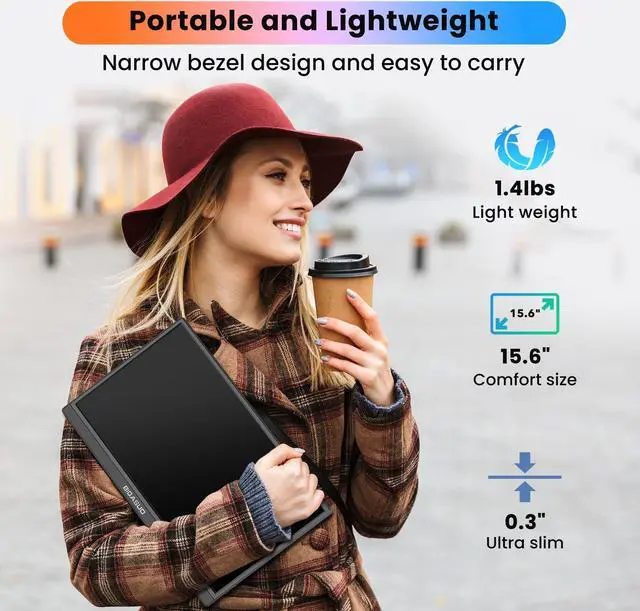 Alt view image 5 of 5 - BIGASUO Portable Monitor for Laptop, 15.6'' FHD 1080P USB-C HDMI Travel Monitor, HDR IPS Ultra-Slim Portable Screen with Kickstand & Speakers, Extra Screen for Laptop PC MAC Phone PS4/5 Xbox Switch