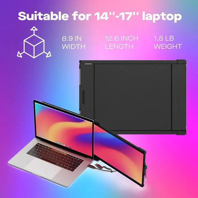 Alt view image 4 of 5 - Generic Nexus Laptop Screen Extender,14'' Protable Monitor Plug & Play, Dual Screen Monitor for 14""-17"" Laptops,Compatible with Windows/Mac/Android/Switch, Black