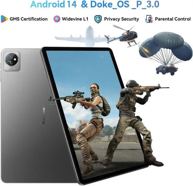 Alt view image 2 of 5 - Blackview Tab 70 WiFi 2024 Android 14 Tablet, 12(4+8) GB+64GB 1TB Expand, Wi-Fi 6 Model, 10.1 inch Tablet with HD+IPS Display, 6580mAh, Dual Speakers and Camera, BT5.0, Google GMS, 2.0GHz CPU, Gray