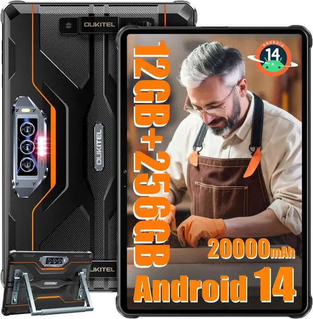 Main image of OUKITEL RT8 Android 14 Rugged Tablet - 11 inch Octa-Core MTK Helio G99 Waterproof Tablets with Folding Stand, 20000mAh 12GB RAM+256GB ROM/1TB 48MP+32MP Camera Tablet PC, IP68&IP69K/TÜV/Dual SIM 4G LTE