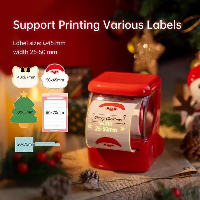 Alt view image 2 of 5 - NEW1 Label Printer +4 Rolls Labels, 2 Inch Portable Inkless Bluetooth Label Maker for Small Business, Home, School, Automatic Label Recognition, Sticker Printer for Address Logo Barcode ClothingRed