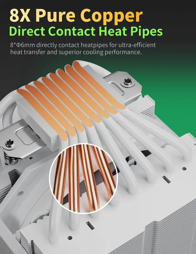 Alt view image 2 of 5 - CPU Air Cooler with 8X6mm Heat Pipes,Dual 120mm Fan ARGB CPU Cooler 1600rmp,CPU Air Cooler AMD AM5/AM4/AM3 Series,CPU Air Cooler 6.22 Height compatible with Intel LGA 1851/1700/1150/1155/2011(White)