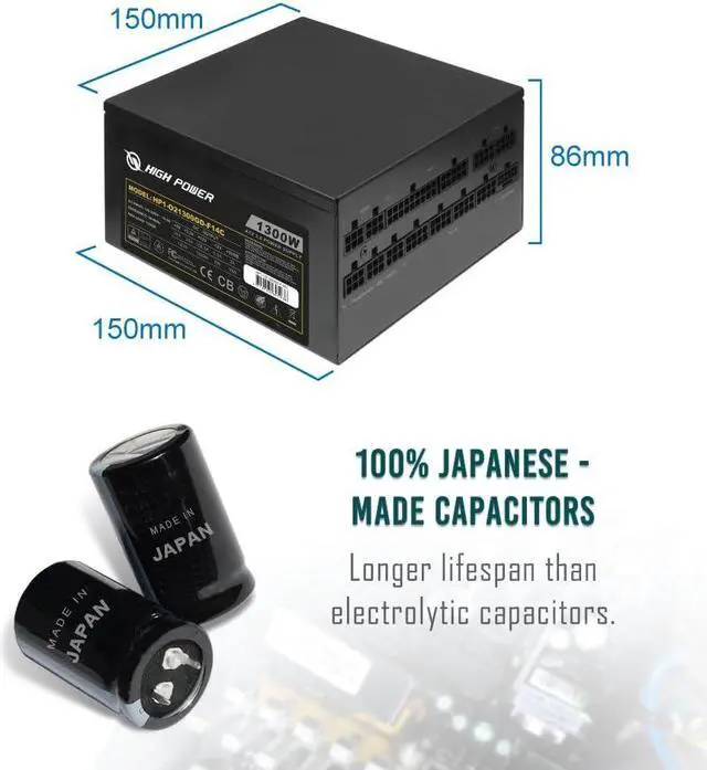 Alt view image 4 of 5 - HIGH POWER PC Power Supply Fully Modular 1300W 80 Plus Gold Certified ATX 3.0 & PCIE-5.0 Compliant, High-Performance, Efficiency, and Reliability. Active PFC, and All Protections.