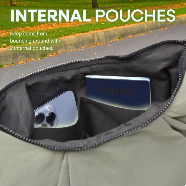 Alt view image 4 of 5 - Nupouch Boho Purses for Women in Green - Spacious Boho Purse in Water-Repellent Nylon, 17" x 15" Shoulder Bag for Laptop