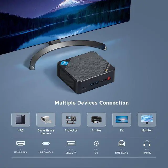 Alt view image 5 of 5 - BOSGAME B100 Mini PC, Inte 12th N100 Processor Desktop Office PC (up to 3.4GHz) 16GB RAM, 512GB M.2 SSD, Triple Display Mini Computer, Dual HDMI Ports, 2.5G LAN, WiFi 5, Bluetooth 4.2