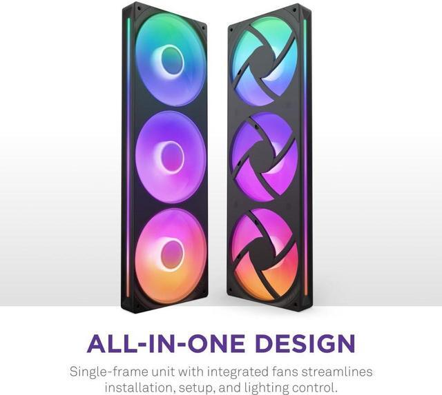 Alt view image 2 of 5 - NZXT F360 RGB Core - 360mm Single-Frame Fan Unit with 3 x 120mm RGB Fans - Speed & Lighting Control - High Static Pressure & Airflow - Fluid Dynamic Bearings - 8 aRGB LEDs Per Fan - Black