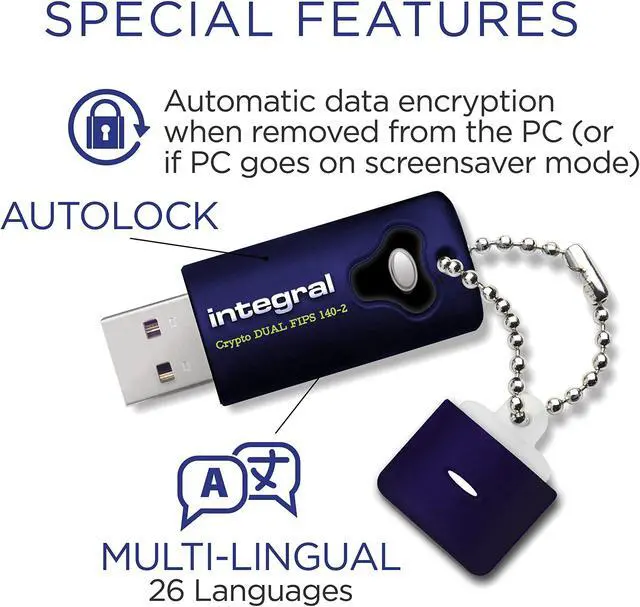 Alt view image 4 of 5 - Integral 64GB Crypto-140-2 Dual Password 256-Bit Hardware 3.0 Secure Dual Password Drive - Certified to FIPS 19, Brute-Force Password Attack Protection & Rugged Triple-Layer Waterproof Design