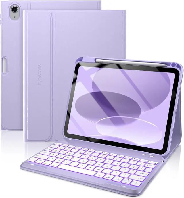 Main image of typecase Folio Keyboard Case for iPad 10th Gen 10.9 inch (2022) and iPad 11th (A16, 2025), Magnetic Wireless Detachable Keyboard, 7-Color Backlight, Thin & Light, Pencil Holder  Light Purple