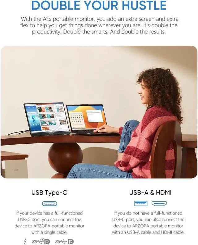 Alt view image 2 of 5 - ARZOPA Portable Monitor Kickstand, 14.0" Ultra Slim Portable Laptop Monitor FHD 1080P External Display with Dual Speakers Second Screen for Laptop PC Phone Xbox PS4/5 Switch-A1S