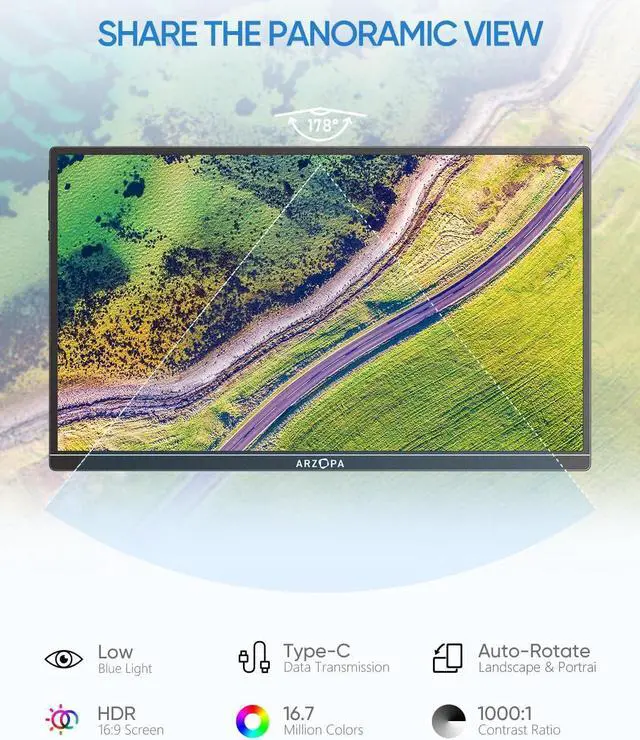 Alt view image 3 of 5 - ARZOPA Portable Monitor Kickstand, 14.0" Ultra Slim Portable Laptop Monitor FHD 1080P External Display with Dual Speakers Second Screen for Laptop PC Phone Xbox PS4/5 Switch-A1S