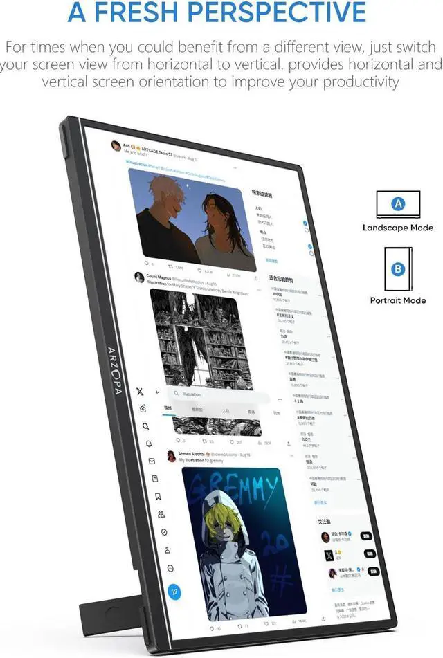Alt view image 4 of 5 - ARZOPA Portable Monitor Kickstand, 14.0" Ultra Slim Portable Laptop Monitor FHD 1080P External Display with Dual Speakers Second Screen for Laptop PC Phone Xbox PS4/5 Switch-A1S