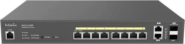 Alt view image 2 of 4 - EnGenius Cloud ECS1112FP 8-Port Gigabit PoE+ Switch