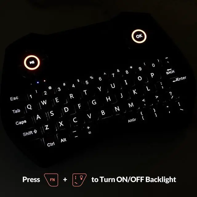 Alt view image 4 of 5 - Rii 2.4GHz Mini Wireless Keyboard with TouchpadQWERTY Keyboard, Backlit Portable Wireless with Remote Control,Built-in Mic and Headphone Port for Online Voice Communication,K28 (Black)