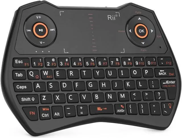 Main image of Rii 2.4GHz Mini Wireless Keyboard with TouchpadQWERTY Keyboard, Backlit Portable Wireless with Remote Control,Built-in Mic and Headphone Port for Online Voice Communication,K28 (Black)