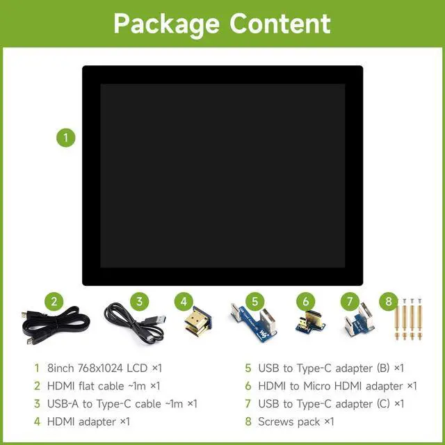 Alt view image 2 of 5 - waveshare 8inch HDMI Display Monitor, Compatible with Raspberry Pi 5, 768×1024, IPS Panel, 10-Point Touch,Supports All Vversion Raspberry Pi, Supports Windows/Jetson Nano